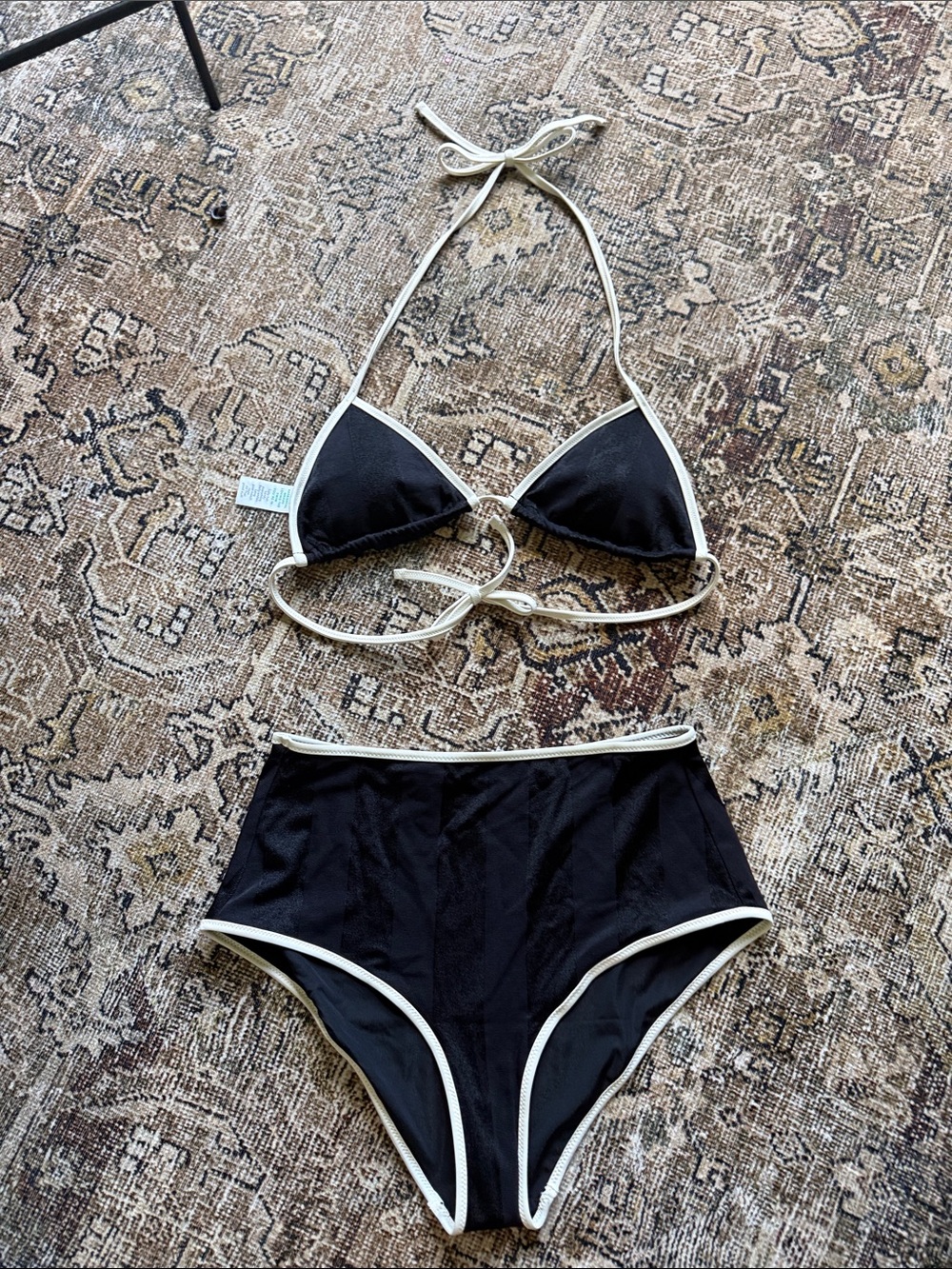 aerie Black High Waist Bikini with Cream Trim